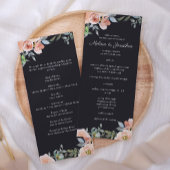 Peach Green Navy Pastel Floral Wedding Programme Programmakaart