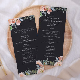 Peach Green Navy Pastel Floral Wedding Programme Programmakaart