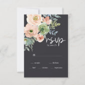 Peach Green Navy Pastel Floral Wedding RSVP Card (Voorkant)