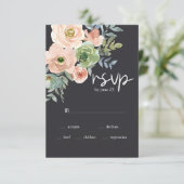 Peach Green Navy Pastel Floral Wedding RSVP Card Kaartje (Staand voorkant)