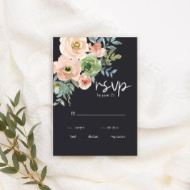 Peach Green Navy Pastel Floral Wedding RSVP Card Kaartje