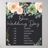 Peach Green Navy Pastel Floral Wedding Schedule Poster (Voorkant)