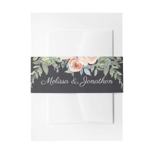 Peach Green Navy Pastel Floral Wedding Uitnodigingen Wikkel (Voorkant Voorbeeld)