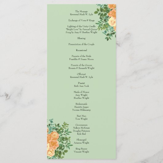 Peach Green Wedding Spring Pastel Floral Menu (Achterkant)