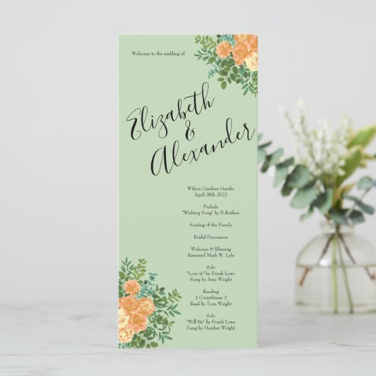 Peach Green Wedding Spring Pastel Floral Menu (Staand voorkant)