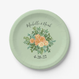 Peach Green Wedding Spring Pastel Floral Papieren Bordje