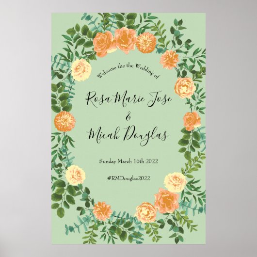 Peach Green Wedding Spring Pastel Floral Poster (Voorkant)
