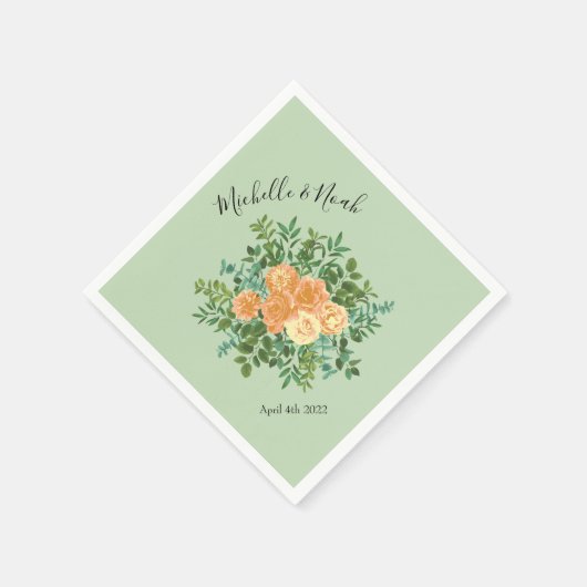 Peach Green Wedding Spring Pastel Floral Servet (Hoek)