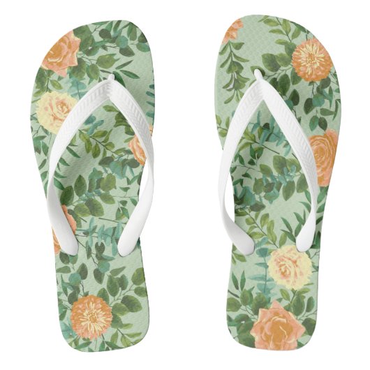 Peach Green Wedding Spring Pastel Floral Teenslippers (Voetbed)