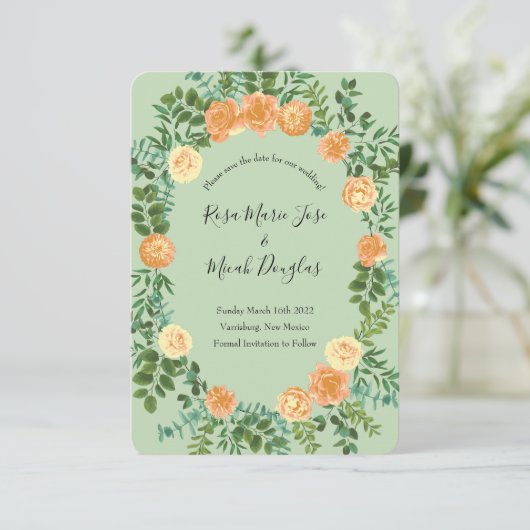 Peach Green Wedding Spring Pastel Kaart (Staand voorkant)