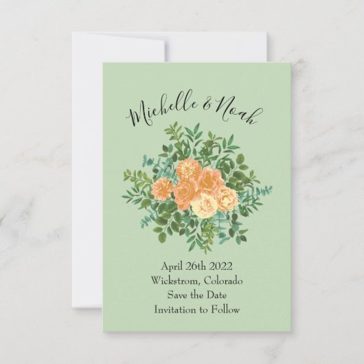 Peach Green Wedding Spring Pastel Kaart (Voorkant)