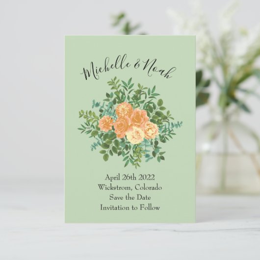 Peach Green Wedding Spring Pastel Kaart (Staand voorkant)