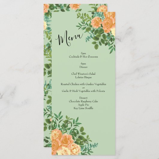 Peach Green Wedding Spring Pastel Menu (Voorkant / Achterkant)