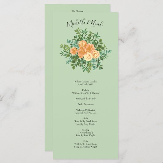 Peach Green Wedding Spring Pastel Menu (Voorkant / Achterkant)