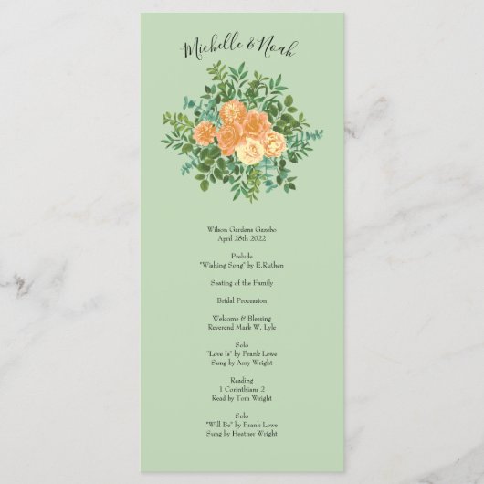 Peach Green Wedding Spring Pastel Menu (Voorkant)