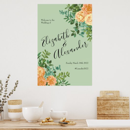 Peach Green Wedding Spring Pastel Poster (Keuken)