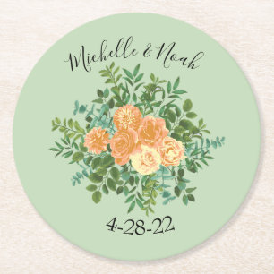Peach Green Wedding Spring Pastel Ronde Kartonnen Onderzetter