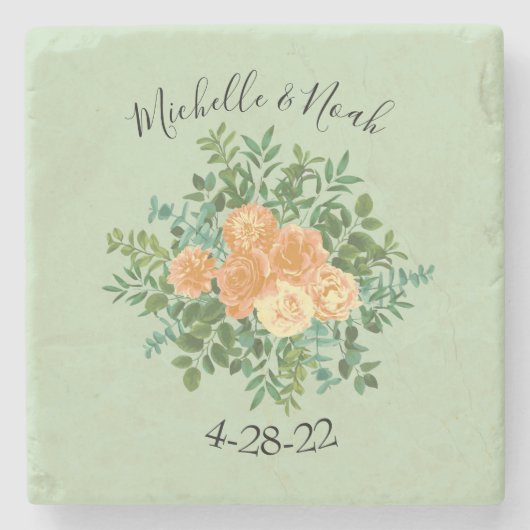 Peach Green Wedding Spring Pastel Stenen Onderzetter (Voorkant)