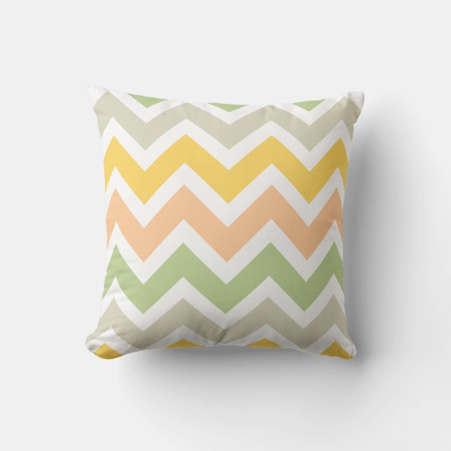 Peach Green Yellow White Zigzag Chevron Pattern Kussen (Voorkant)