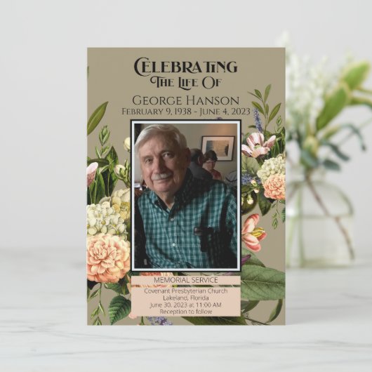 Peach Greenery begrafenis memorial aankondiging (Staand voorkant)