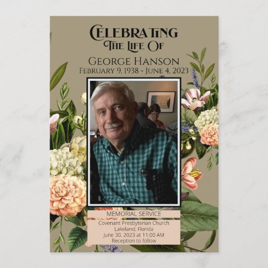 Peach Greenery begrafenis memorial aankondiging (Voorkant)