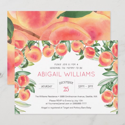 Peach Greenery Lush Spring Classic Baby shower Kaart (Voorkant / Achterkant)