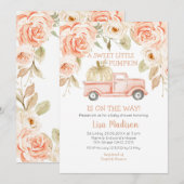 Peach Greenery Truck Baby shower Girl Invitation Kaart (Voorkant / Achterkant)