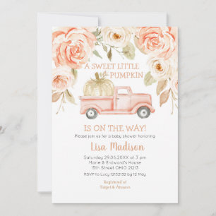 Peach Greenery Truck Baby shower Girl Invitation Kaart