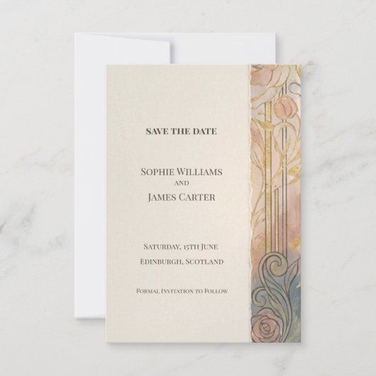 Peach Grey Art Nouveau Save The Date (Voorkant)