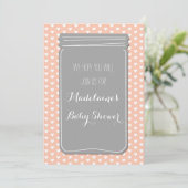 Peach Grey Hearts Mason Jar Baby shower Invitation Kaart (Staand voorkant)