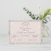 Peach & Grey Marble Monogramsal Dinner Informatiekaartje (Staand voorkant)