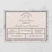 Peach & Grey Marble Monogramsal Dinner Informatiekaartje (Voorkant)