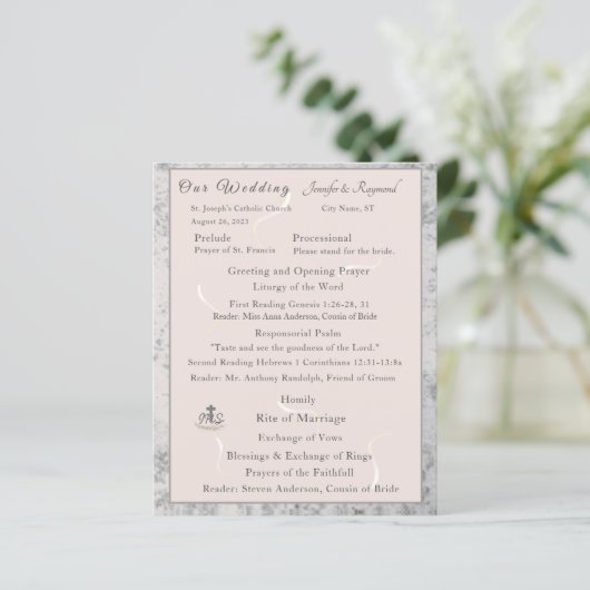 Peach & Grey Marmeren Nuptial Mass Programma (Staand voorkant)
