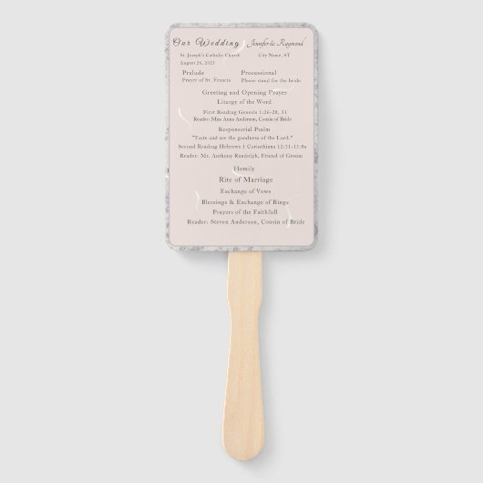 Peach & Grey Marmeren Nuptial Mass Programma Handwaaier (Voorkant)
