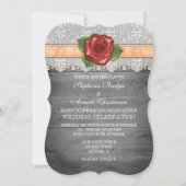 Peach Grey Rustic Wood Roos Wedding Invite Kaart (Voorkant)