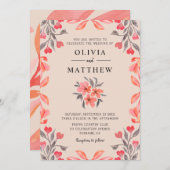 Peach Grey Waterverf Botanical Wedding Kaart (Voorkant / Achterkant)