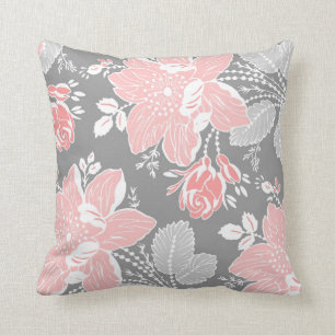 Peach Grey White Floral Decorative Pillow Kussen