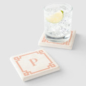 Peach Griekse Key Border Monogram Stenen Onderzetter (Zijkant)