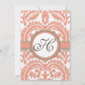 PEACH Grijze Victoriaans Damask Wedding Invitation Kaart (Achterkant)