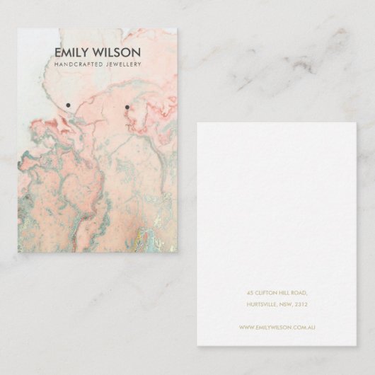 PEACH GROEN AGATE MARBLE EARRING DISPLAY CARD VISITEKAARTJE (Voorkant / Achterkant)