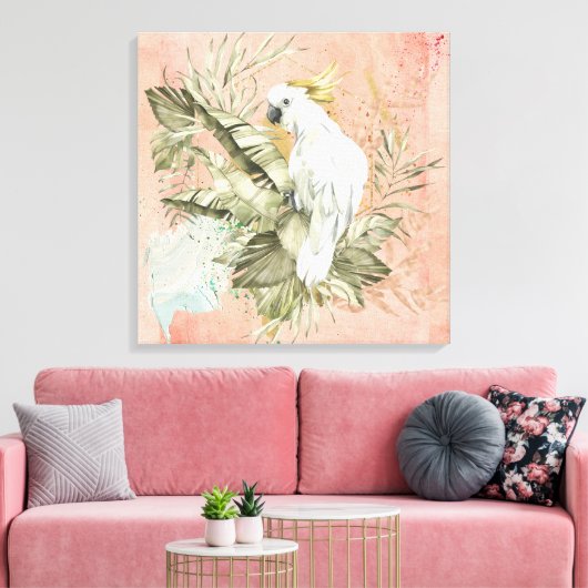 Peach Grunge Boho Bloemenvogel Canvas Afdruk (Insitu (Woonkamer))