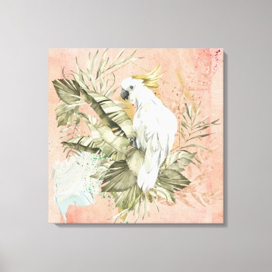 Peach Grunge Boho Bloemenvogel Canvas Afdruk (Voorkant)