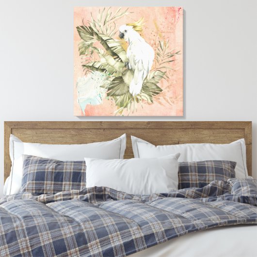 Peach Grunge Boho Bloemenvogel Canvas Afdruk (Insitu (Slaapkamer))