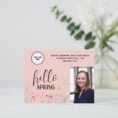 Peach Hallo Spring Real Estate Marketing Briefkaart (Staand voorkant)