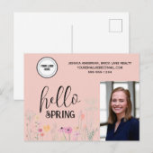 Peach Hallo Spring Real Estate Marketing Briefkaart (Voorkant / Achterkant)