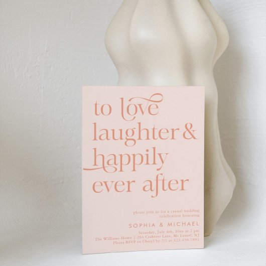 Peach Happily Ever After Script Casual Wedding Kaart