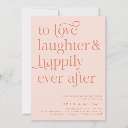 Peach Happily Ever After Script Casual Wedding Kaart (Voorkant)