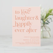 Peach Happily Ever After Script Casual Wedding Kaart (Staand voorkant)
