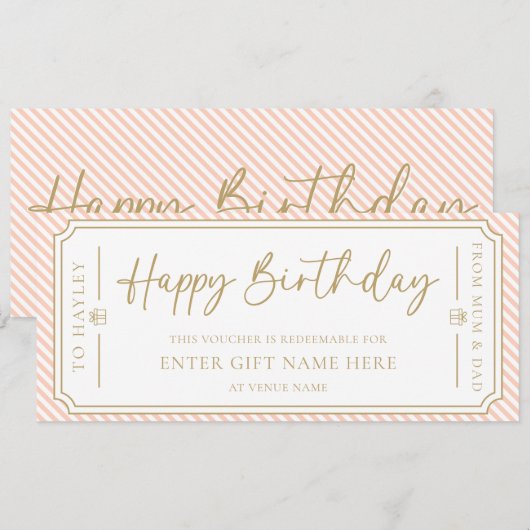 Peach Happy Birthday Cadeaubon Kaart (Voorkant / Achterkant)