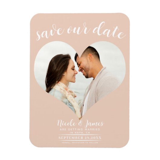 Peach Hart Foto Bruiloft Save the Date Magneet (Verticaal)